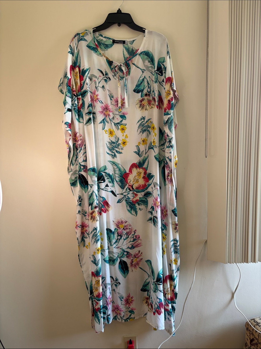 White Floral Maxi Dress with Pink & Green Bloom Print